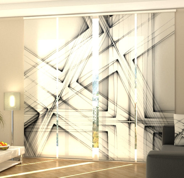 Set of 4 Panel Track Blinds - Abstract Black and White Lines