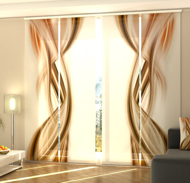 Set of 4 Panel Track Blinds - Abstract Brown Waves