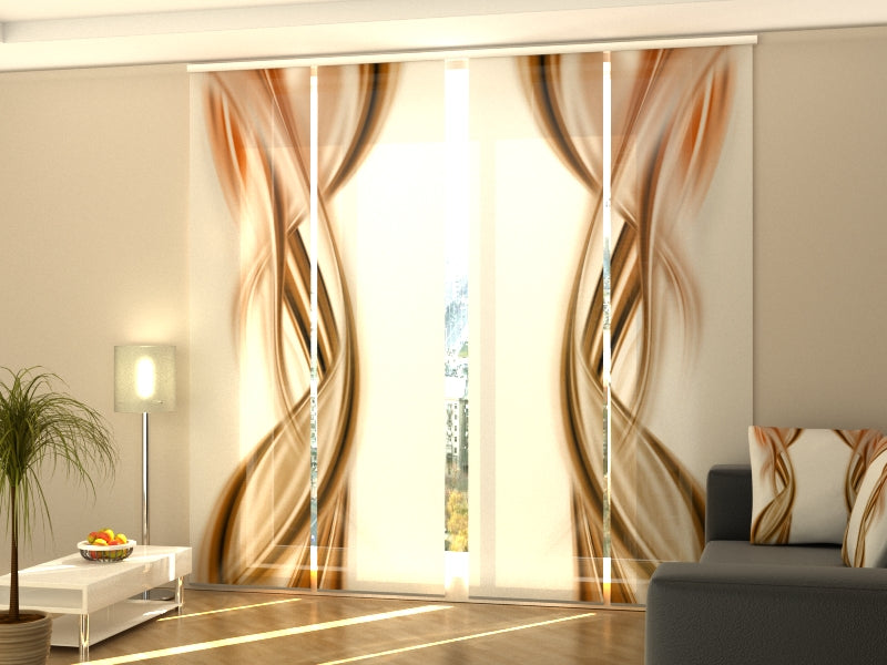 Set of 4 Panel Track Blinds - Abstract Brown Waves