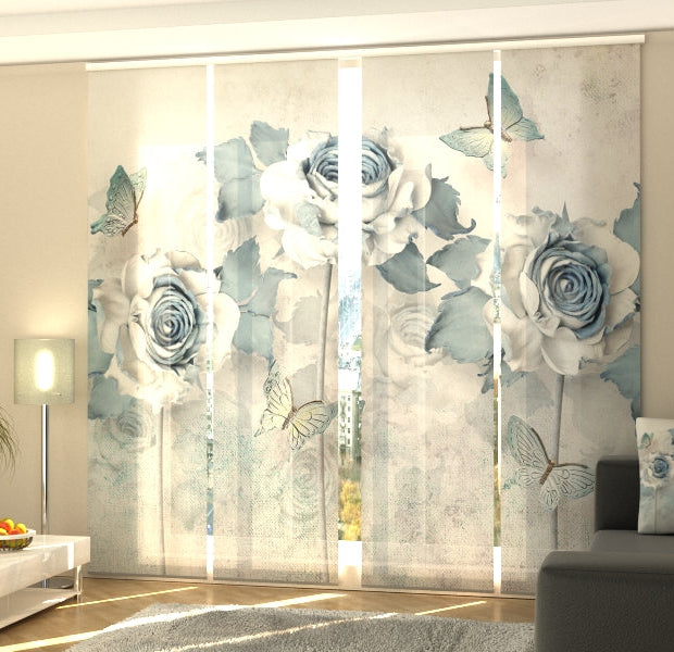 Set of 4 Panel Track Blinds - Abstract Butterflies and Roses
