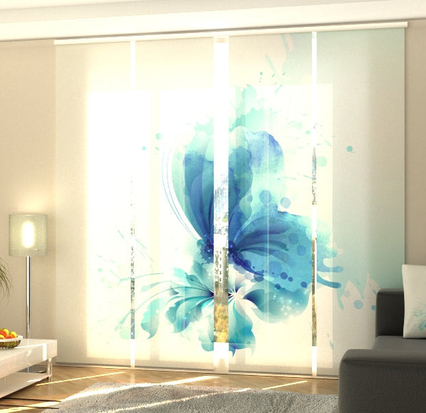 Set of 4 Panel Track Blinds - Abstract Butterfly on the Blue Flower