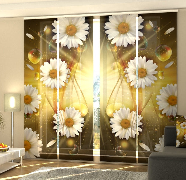 Set of 4 Panel Track Blinds - Abstract Chamomile Flowers