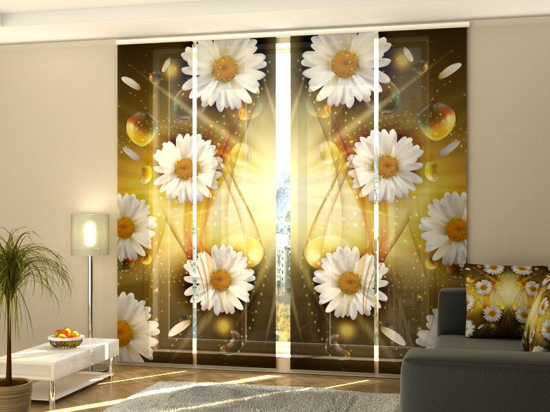Set of 4 Panel Track Blinds - Abstract Chamomile Flowers