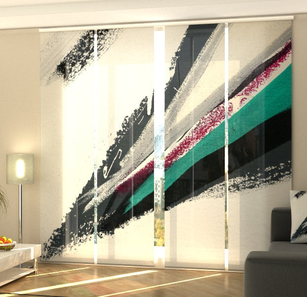 Set of 4 Panel Track Blinds - Abstract Drawing on Canvas