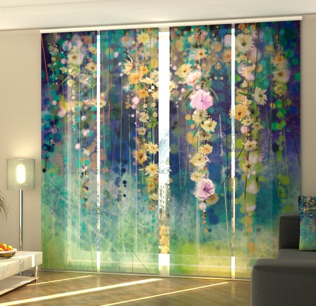 Set of 4 Panel Track Blinds - Abstract Floral Watercolor Painting