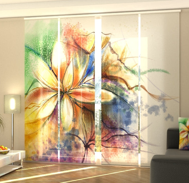 Set of 4 Panel Track Blinds - Abstract Floral Watercolor Painting at Canvas