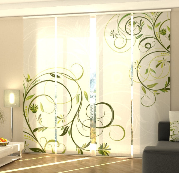 Set of 4 Panel Track Blinds - Abstract Green Floral