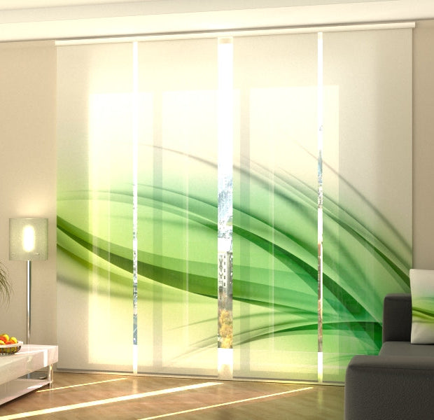 Set of 4 Panel Track Blinds - Abstract Green Leaf