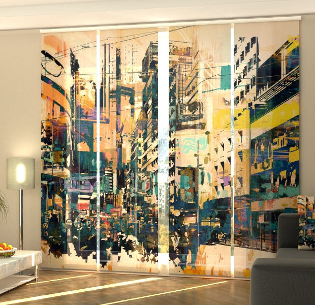 Set of 4 Panel Track Blinds - Abstract New York
