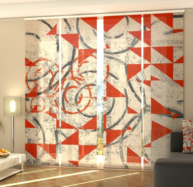 Set of 4 Panel Track Blinds - Abstract Red and Black Geometric Shapes