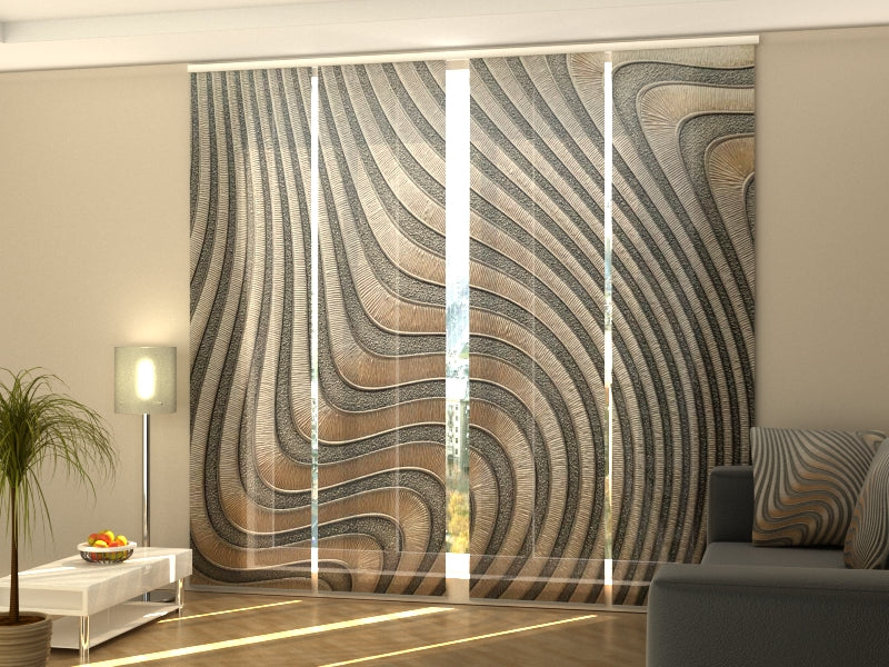 Set of 4 Panel Track Blinds - Abstract Silver and Gold Waves
