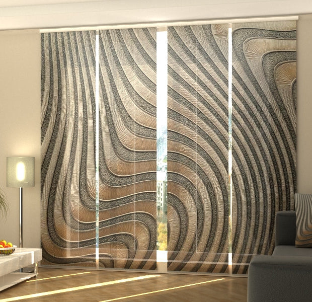 Set of 4 Panel Track Blinds - Abstract Silver and Gold Waves