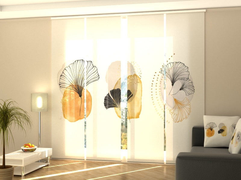 Set of 4 Panel Track Blinds - Air Flowers with Golden Elements
