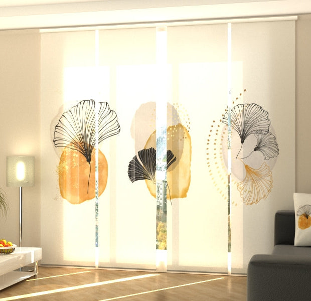 Set of 4 Panel Track Blinds - Air Flowers with Golden Elements