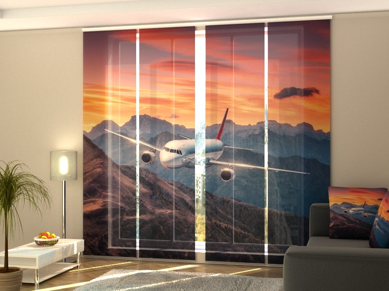 Set of 4 Panel Track Blinds - Airplane over the Mountains
