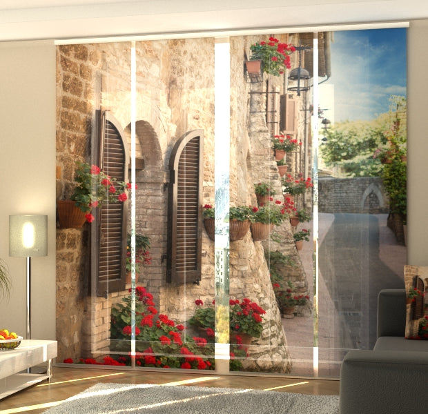 Set of 4 Panel Track Blinds - Alley with Flowers