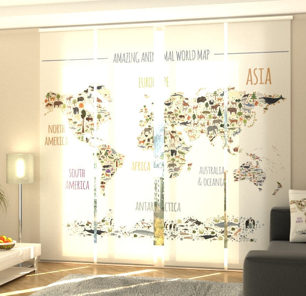 Set of 4 Panel Track Blinds - Amazing Animals Kids Map