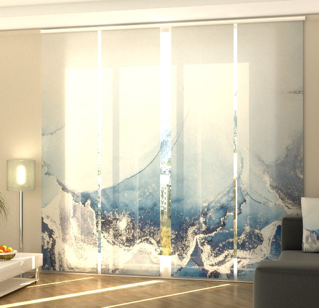 Set of 4 Panel Track Blinds - Amazing Blue Marble with Silver