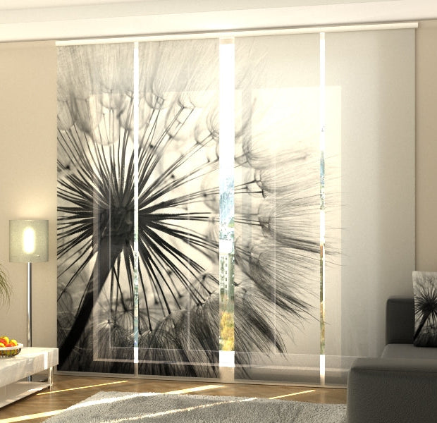 Set of 4 Panel Track Blinds - Amazing Dandelion Black and White