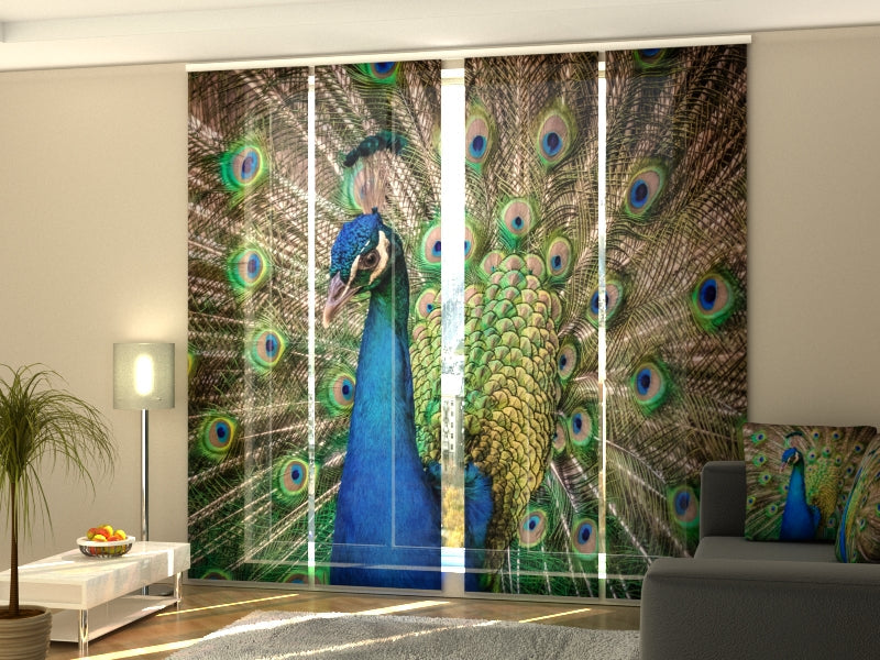 Set of 4 Panel Track Blinds - Amazing Peacock