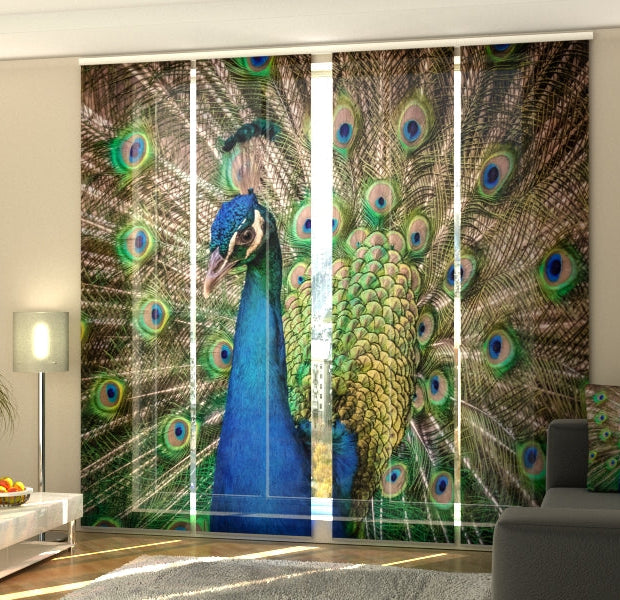 Set of 4 Panel Track Blinds - Amazing Peacock