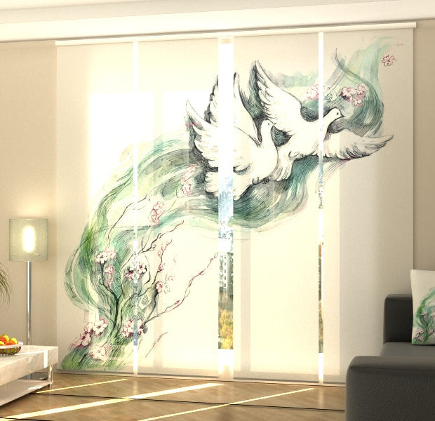 Set of 4 Panel Track Blinds - Amazing Watercolors Doves and Flowers