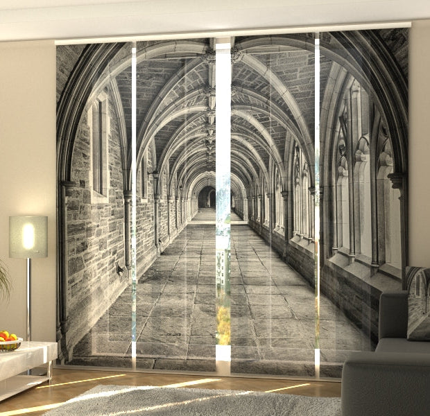 Set of 4 Panel Track Blinds - Antic Stone Arched Hallway