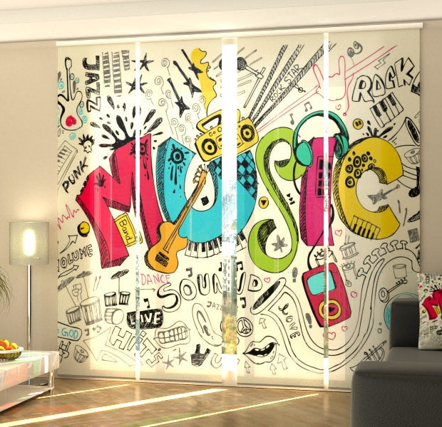 Set of 4 Panel Track Blinds - Art Music