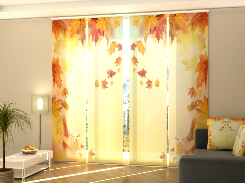 Set of 4 Panel Track Blinds - Autumn Falling Leaves