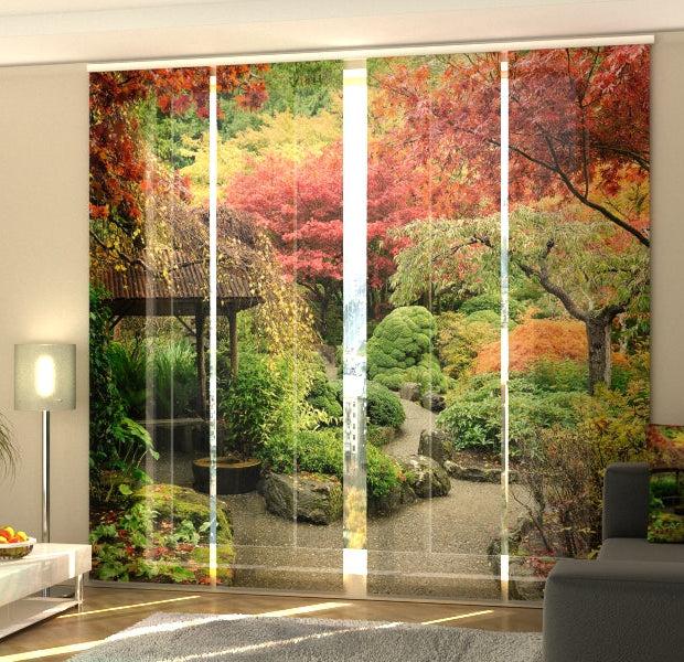 Set of 4 Panel Track Blinds - Autumnal Japanese Garden