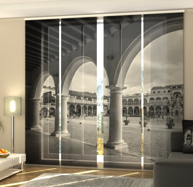 Set of 4 Panel Track Blinds - Awesome Cuba Black and White