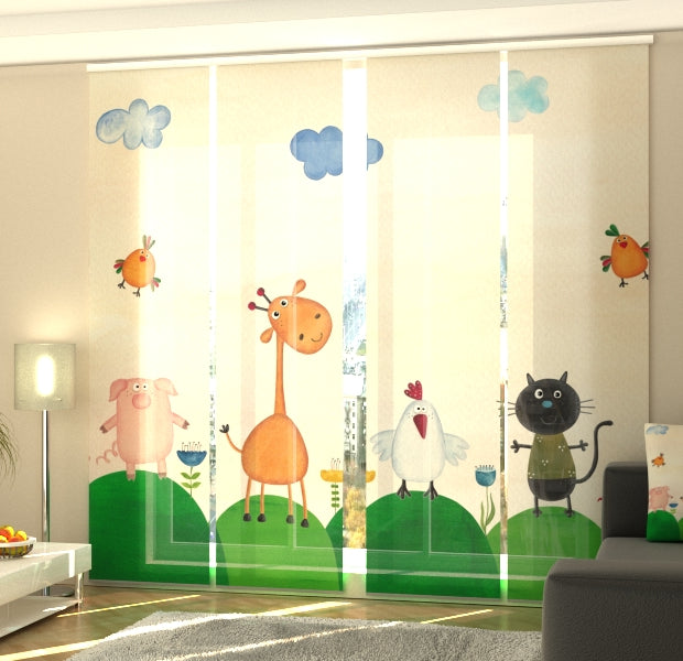 Set of 4 Panel Track Blinds - Baby Animals