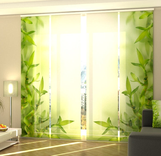 Set of 4 Panel Track Blinds - Bamboo Green Leaves