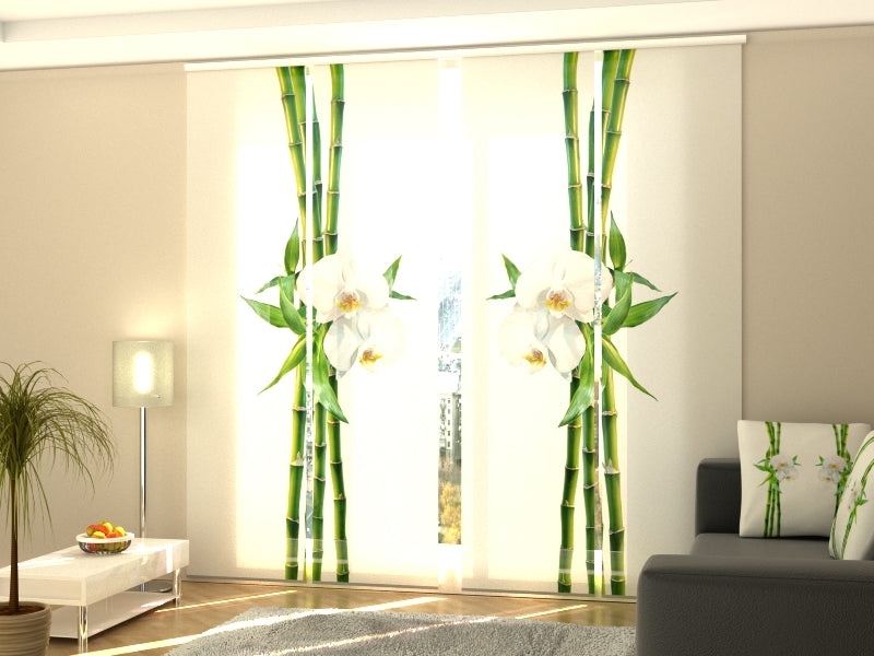 Set of 4 Panel Track Blinds - Bamboo and White Orchid