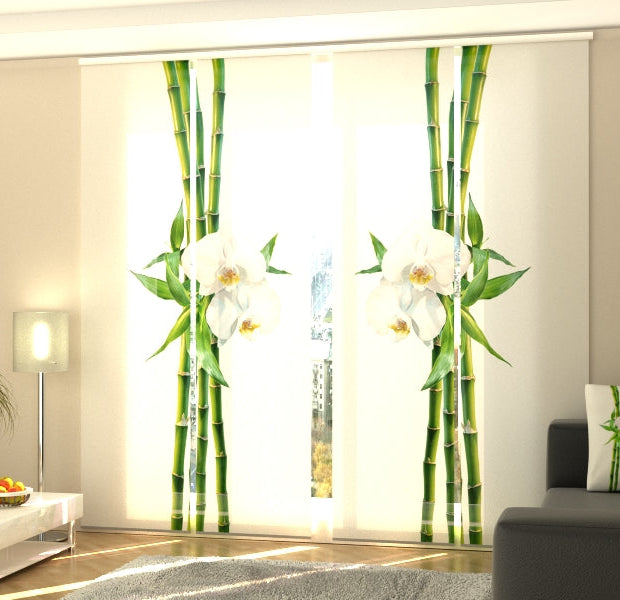Set of 4 Panel Track Blinds - Bamboo and White Orchid