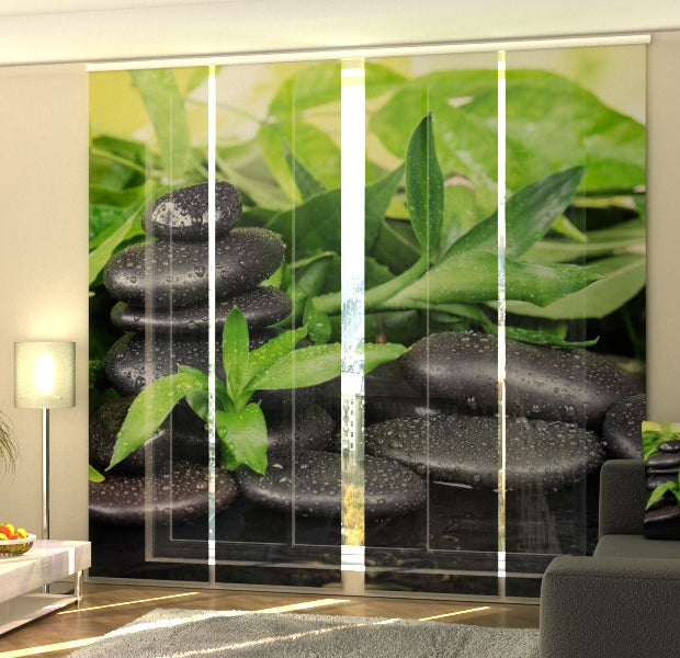 Set of 4 Panel Track Blinds - Basalt Stones and Green Foliage