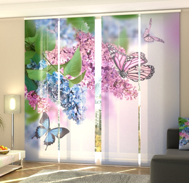 Set of 4 Panel Track Blinds - Butterfly and lilac