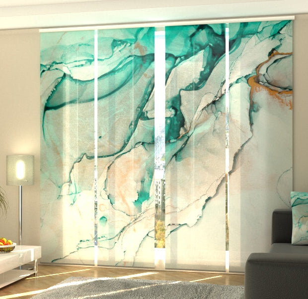 Set of 4 Panel Track Blinds - Beautiful Abstraction of Green-Blue Color