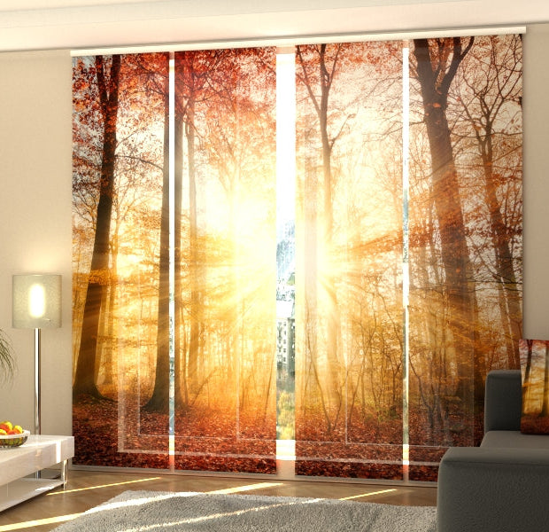 Set of 4 Panel Track Blinds - Beautiful Autumn Sunlight in a Forest