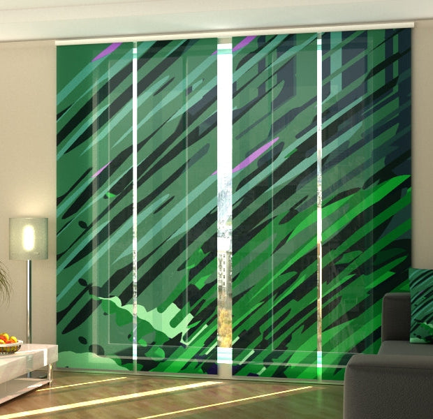 Set of 4 Panel Track Blinds - Beautiful Green Illustration