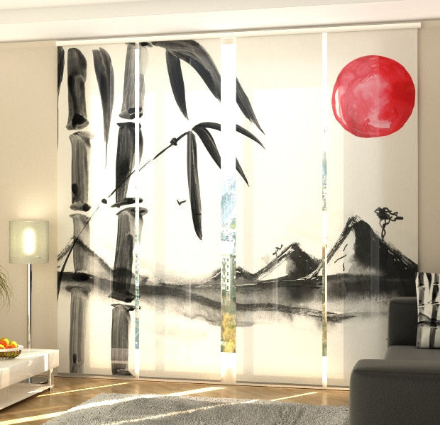 Set of 4 Panel Track Blinds - Beautiful Japanese Watercolor