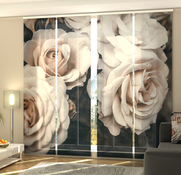 Set of 4 Panel Track Blinds - Beautiful Pastel Roses in the Garden