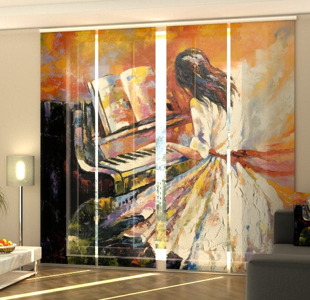 Set of 4 Panel Track Blinds - Beautiful Pianist