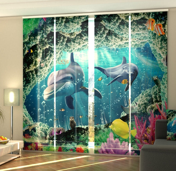Set of 4 Panel Track Blinds - Beautiful Sea with Dolphins
