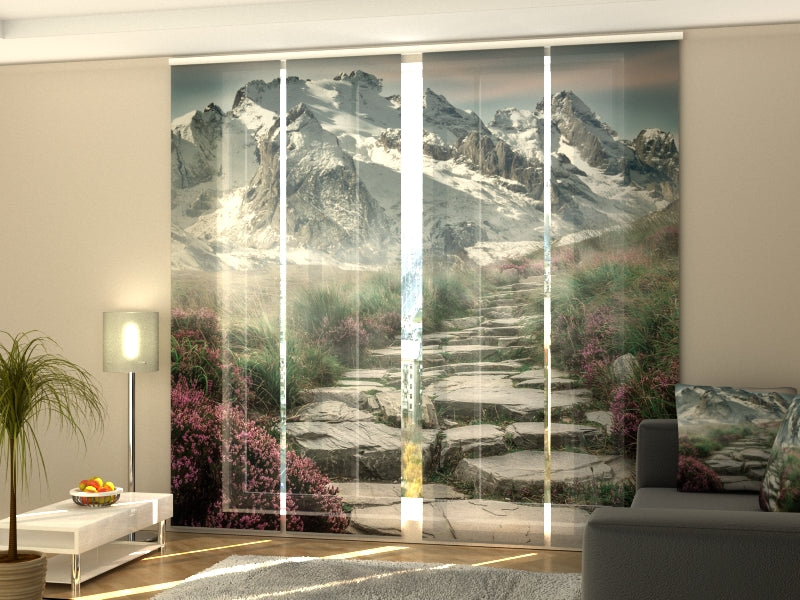 Set of 4 Panel Track Blinds - Beautiful Summer Fog in the Mountains