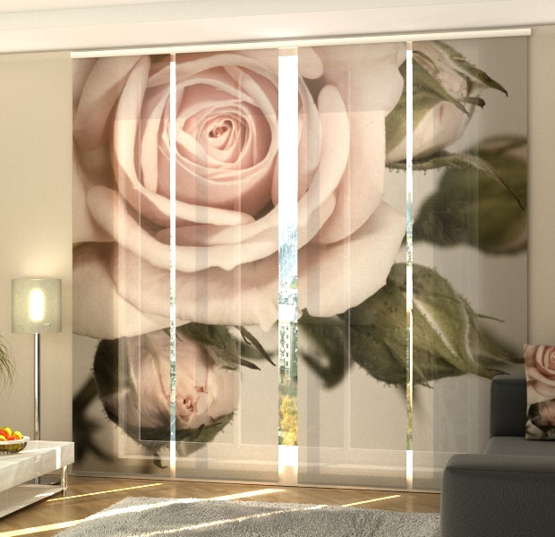 Set of 4 Panel Track Blinds - Beautiful Rose with Buds