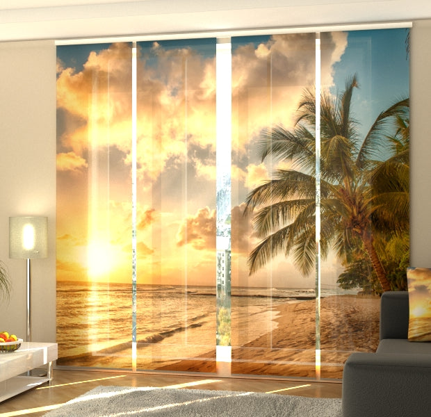 Set of 4 Panel Track Blinds - Beautiful Sunset in Barbados