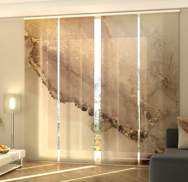 Set of 4 Panel Track Blinds - Beige Marble with Gold