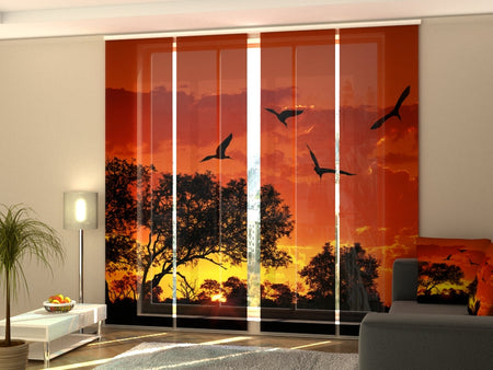 Set of 4 Panel Track Blinds - Big Ibises at Sunset