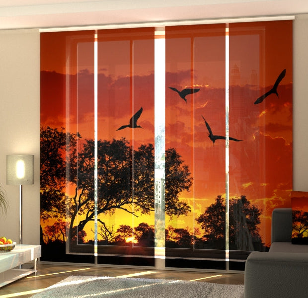 Set of 4 Panel Track Blinds - Big Ibises at Sunset